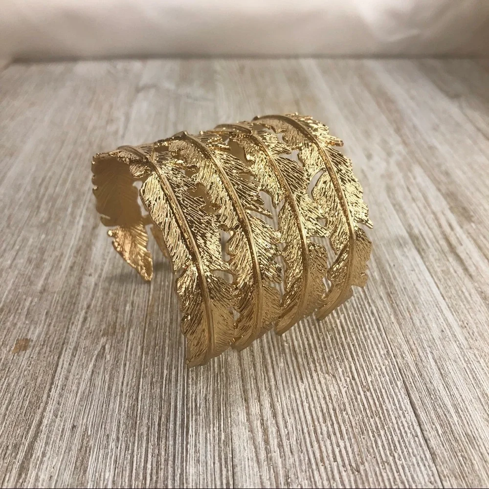 Boho Gold Feather Cuff Bracelet